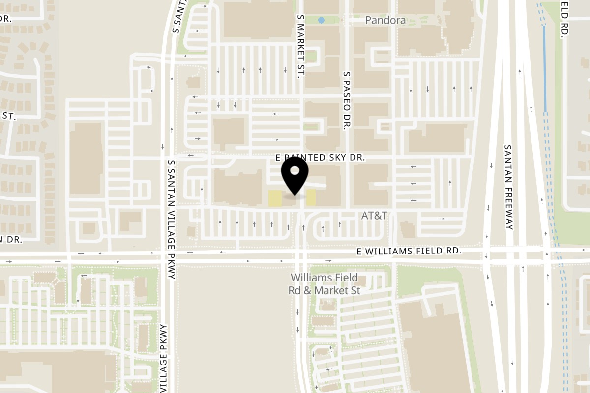 Map showing the location of Blue Wasabi Sushi and Martini on 2080 E Williams Field Rd #101 in Gilbert